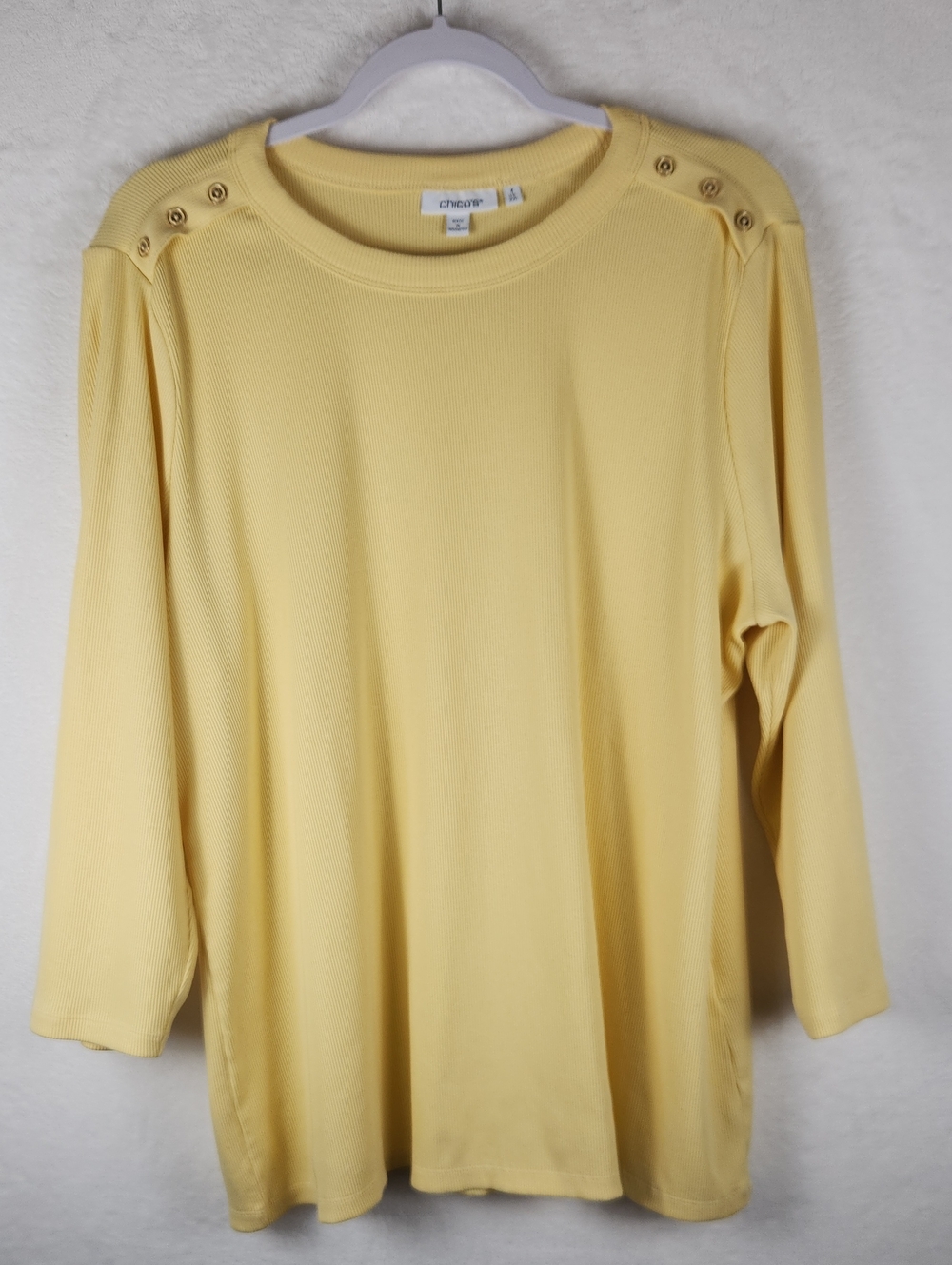 Chico's Soft Yellow Long Sleeve Top with Shoulder Buttons